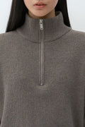 MUSINSA STANDARD WOMAN_VICTORIA WOOL Women's Minimal Ribbed Quarter-Zip Sweater Taupe