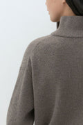 MUSINSA STANDARD WOMAN_VICTORIA WOOL Women's Minimal Ribbed Quarter-Zip Sweater Taupe