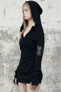 ETRE AU SOMMET_Hood Layer Shirring Mini One-Piece (Black)