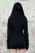 ETRE AU SOMMET_Hood Layer Shirring Mini One-Piece (Black)