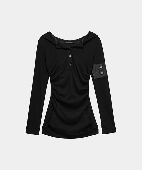 ETRE AU SOMMET_Hood Layer Shirring Mini One-Piece (Black)