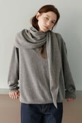 URAGO_Washable V-Neck Knit Shawl Set in Melange Gray