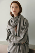 URAGO_Washable V-Neck Knit Shawl Set in Melange Gray