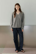 URAGO_Washable V-Neck Knit Shawl Set in Melange Gray