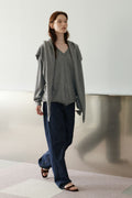 URAGO_Washable V-Neck Knit Shawl Set in Melange Gray