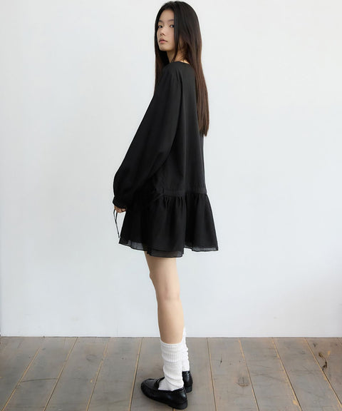 RENSE_Tuck Line Frill One-Piece Black