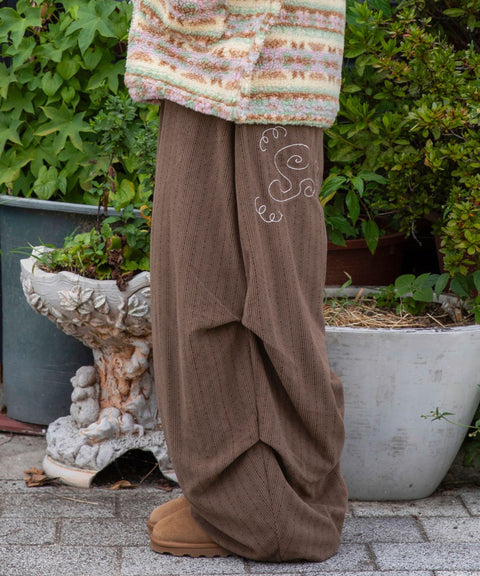 RUNAKI'HU'_WXP103 Tsumugi Corduroy Padded Jacket Pants (Brown)