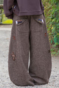 RUNAKI'HU'_WXP119 Oriori Herringbone Wide Fit Pants (Brown)