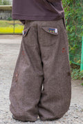 RUNAKI'HU'_WXP119 Oriori Herringbone Wide Fit Pants (Brown)