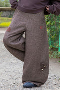 RUNAKI'HU'_WXP119 Oriori Herringbone Wide Fit Pants (Brown)