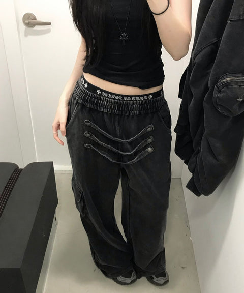 LIBERALNEWS_Multi-Strap Wide Sweatpants_Gray
