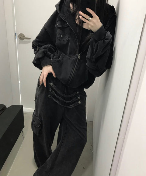 LIBERALNEWS_Multi-Strap Wide Sweatpants_Gray