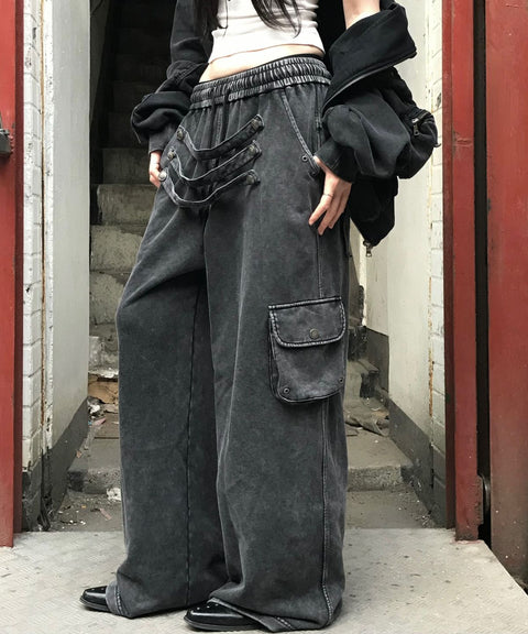 LIBERALNEWS_Multi-Strap Wide Sweatpants_Gray