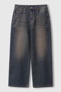 LEMAIN SECOND_[Fleece-lined] Vintage Cat-Wash Wide Denim Pants [Yellow Wash]
