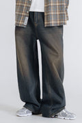 LEMAIN SECOND_[Fleece-lined] Vintage Cat-Wash Wide Denim Pants [Yellow Wash]
