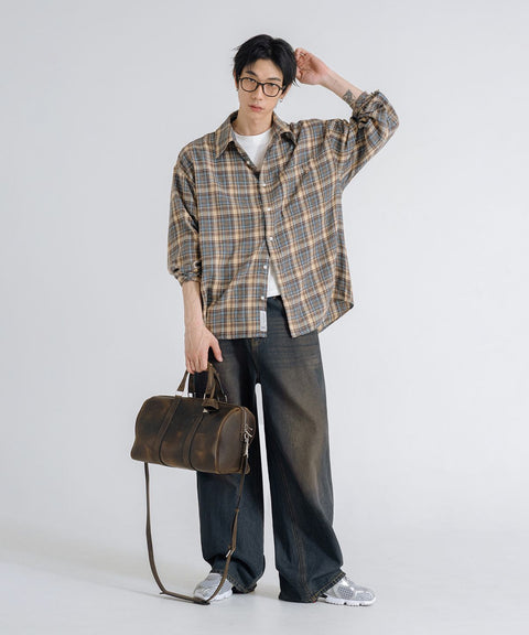 LEMAIN SECOND_[Fleece-lined] Vintage Cat-Wash Wide Denim Pants [Yellow Wash]