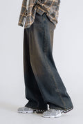 LEMAIN SECOND_[Fleece-lined] Vintage Cat-Wash Wide Denim Pants [Yellow Wash]