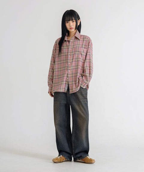 LEMAIN SECOND_[Fleece-lined] Vintage Cat-Wash Wide Denim Pants [Yellow Wash]