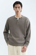 [Victoria Wool] Minimal Ribbed Henry Neck Knit [Taupe]