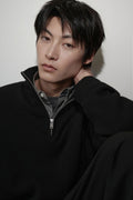 VICTORIA WOOL Minimal Ribbed Quarter-Zip Sweater [Black]