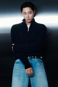 VICTORIA WOOL Minimal Ribbed Quarter-Zip Sweater [Navy]