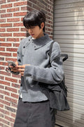 High neck side button knit CHARCOAL