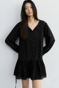 Tuck Line Frill One-Piece Black