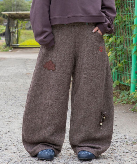 WXP119 Oriori Herringbone Wide Fit Pants (Brown)