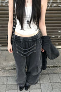 Multi-Strap Wide Sweatpants_Gray