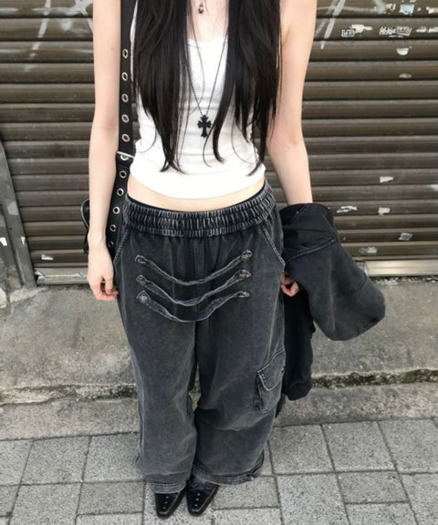 Multi-Strap Wide Sweatpants_Gray