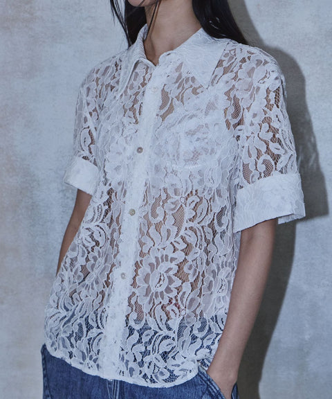 Lace Cropped Short Sleeve Shirt — gallery 488
