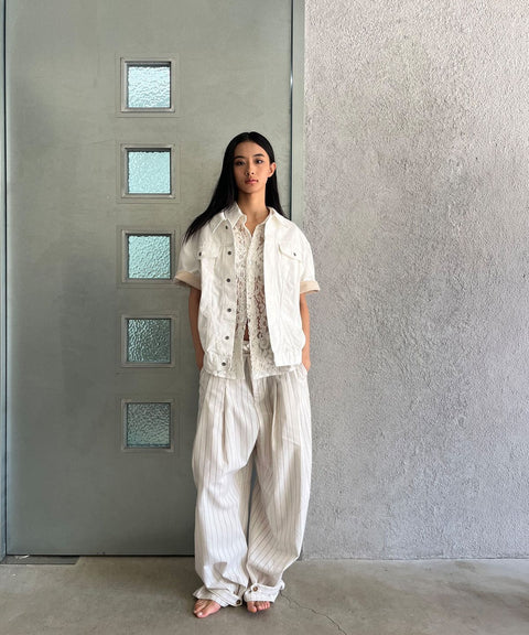 Lace Cropped Short Sleeve Shirt — gallery 489