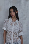 Lace Cropped Short Sleeve Shirt — gallery 490