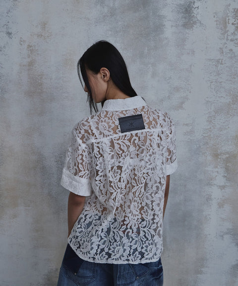 Lace Cropped Short Sleeve Shirt — gallery 491