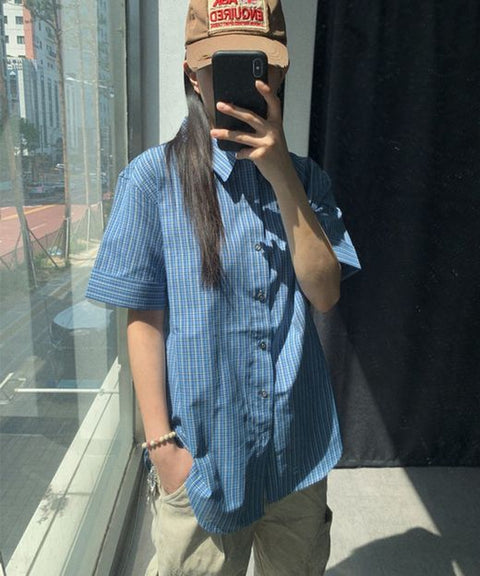 Check Roll-Up Short Sleeve Shirt — snap 526