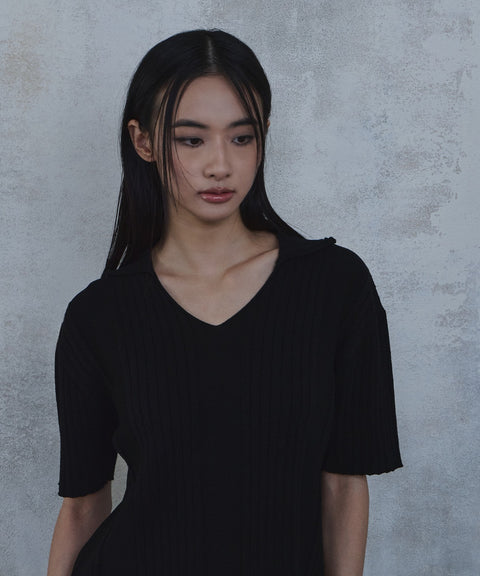 Fold-In Collar V-Neck Knit — gallery 653
