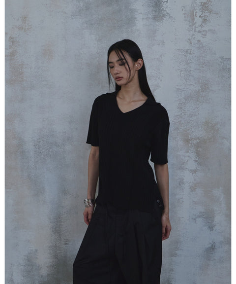 Fold-In Collar V-Neck Knit — detail 664