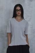 Fold-In Collar V-Neck Knit — gallery 666