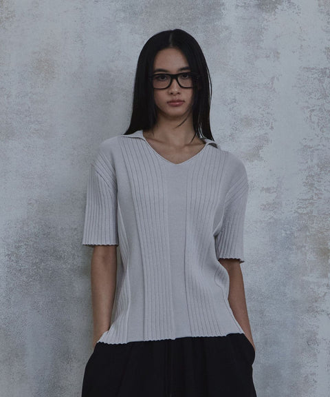 Fold-In Collar V-Neck Knit — gallery 666