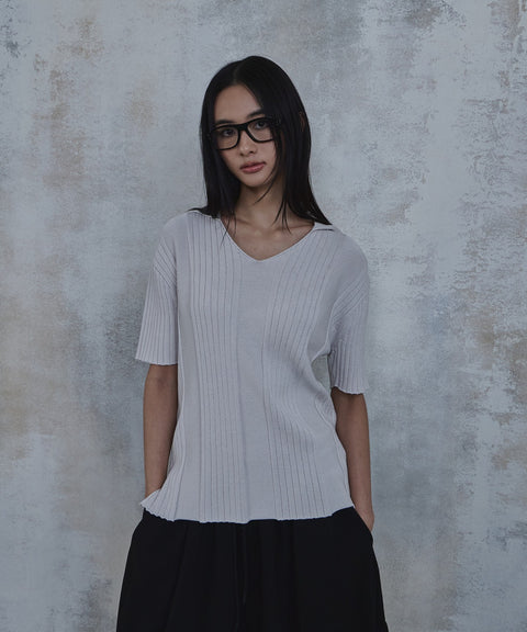 Fold-In Collar V-Neck Knit — gallery 668