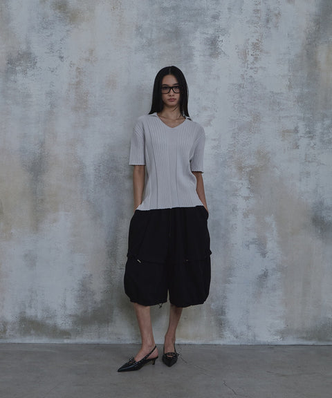 Fold-In Collar V-Neck Knit — gallery 677
