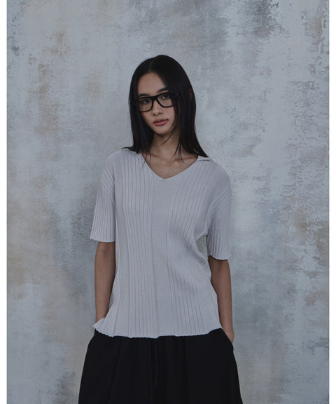 Fold-In Collar V-Neck Knit — detail 678