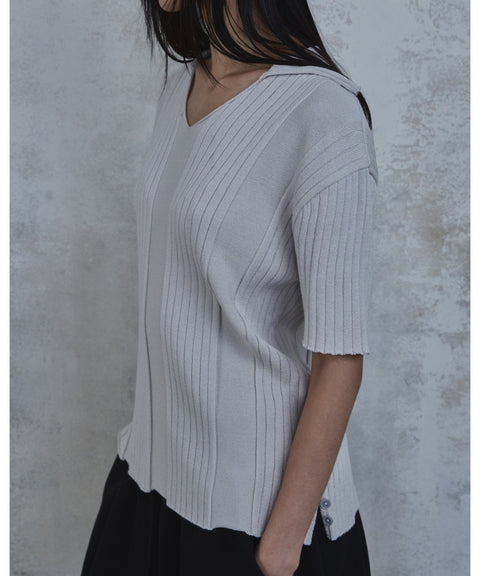 Fold-In Collar V-Neck Knit — detail 679