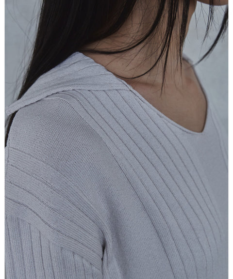 Fold-In Collar V-Neck Knit — detail 680