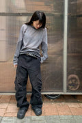 Waved Panel Long Sleeve T-Shirt — snap 703