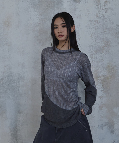 Waved Panel Long Sleeve T-Shirt — gallery 725