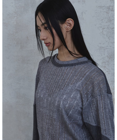 Waved Panel Long Sleeve T-Shirt — detail 739