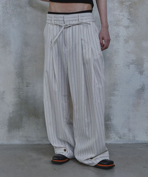 Linen Stripe Edge Pleat Trousers — gallery 782