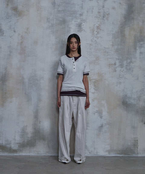 Slub Layered Henley Knit Top — gallery 1040
