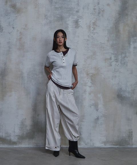 Slub Layered Henley Knit Top — gallery 1043